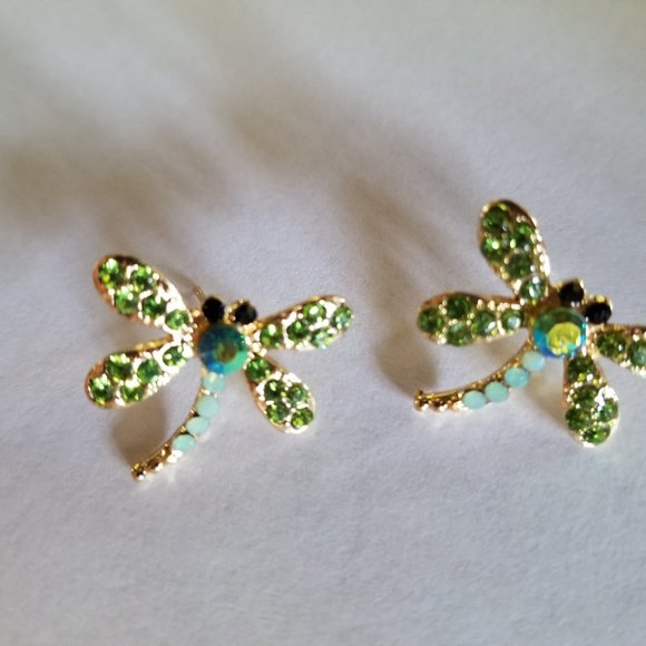 Green Stones AB Stones Firefly Push-Back Stud Earrings - NWOT - Picture 3 of 3